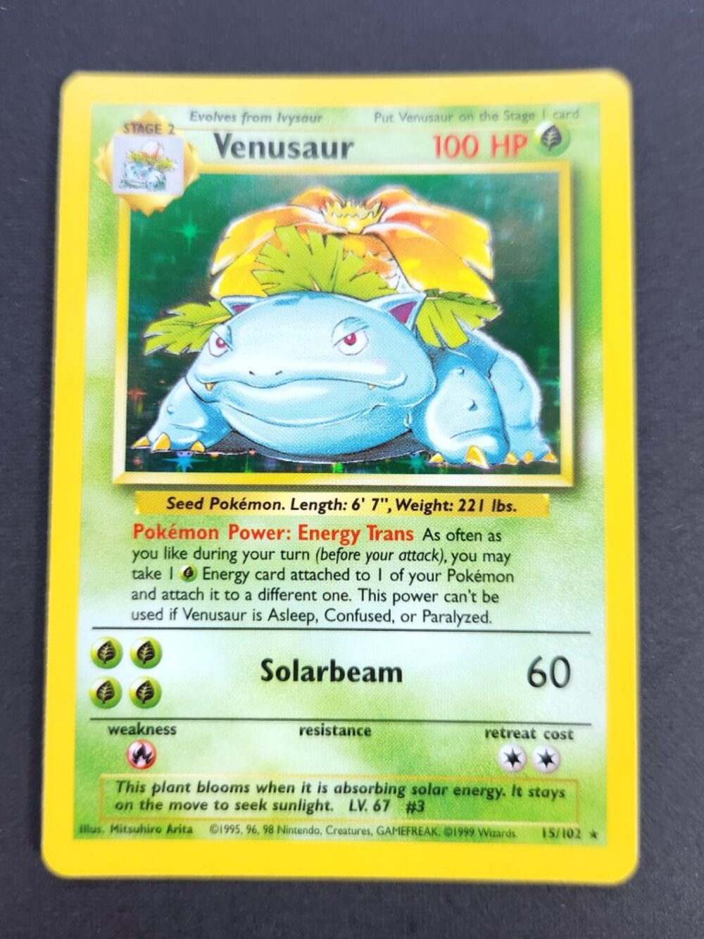Venusaur 15/102 Base Set Holo Rare Pokemon Card 1999 WOTC Vintage Lightly Played